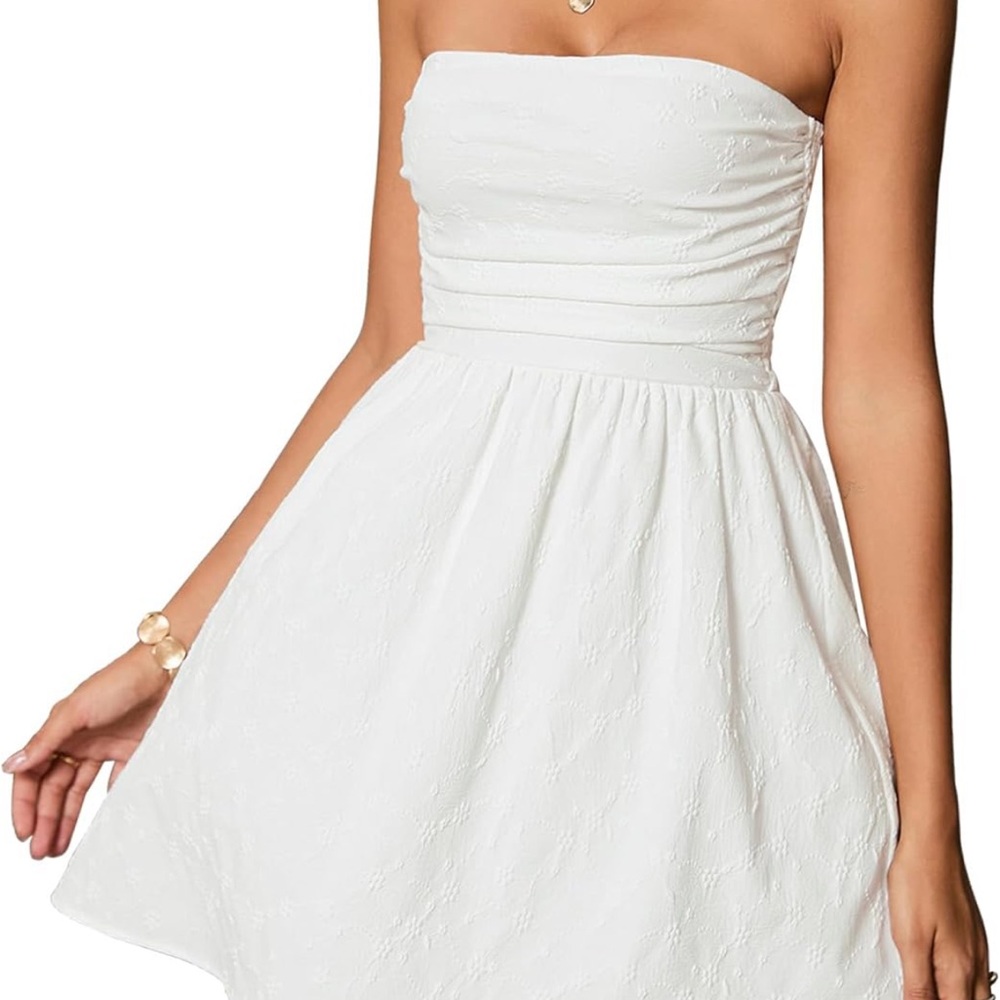 Amazon White Strapless Ruched Mini Dress